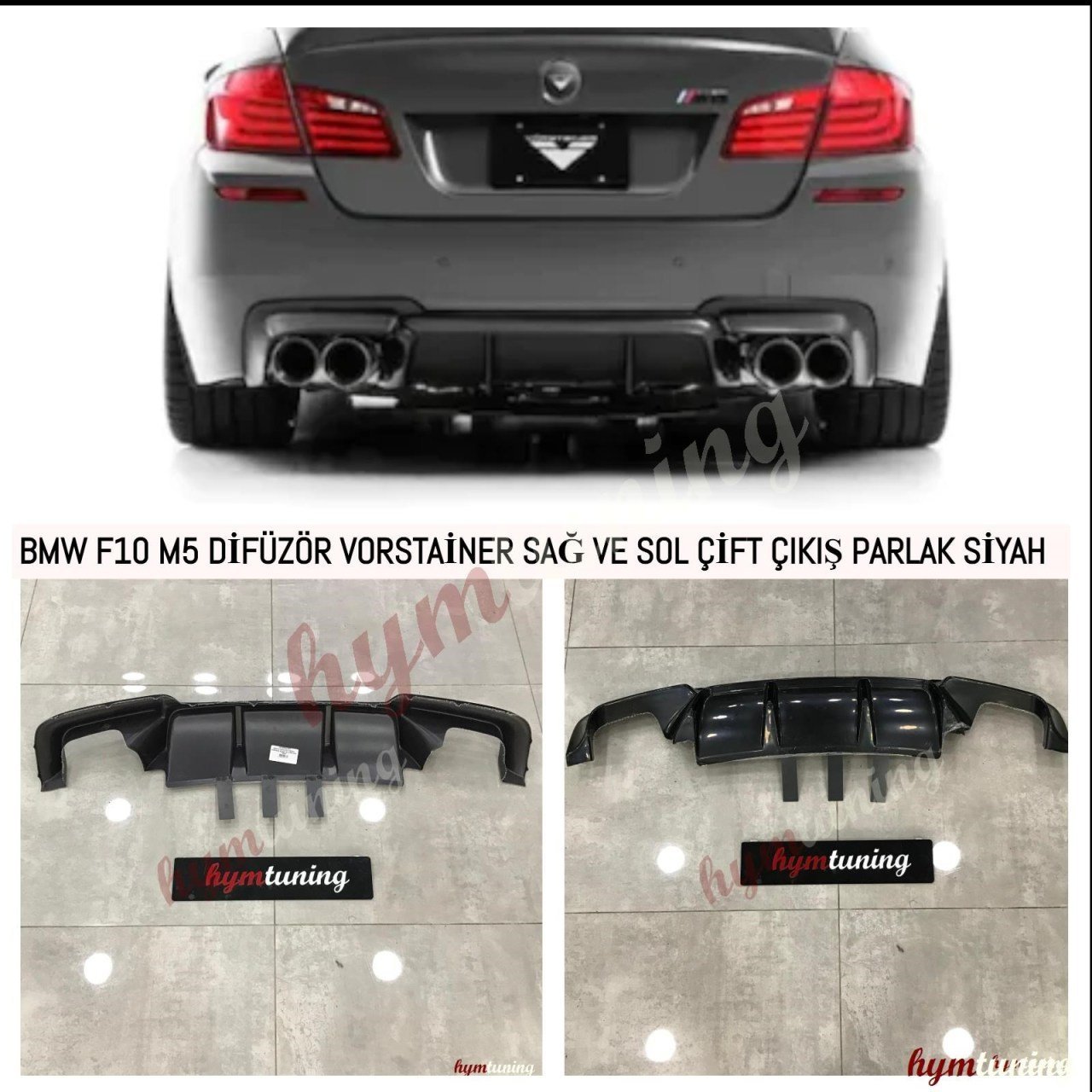 BMW 5 Serisi F10 VorStainer Difüzör Sağ+Sol/Çiftli Çıkış, Piano Black, ABS Plastik, MTech ve M5 Uyum